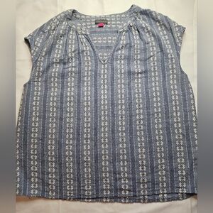 Vince Camuto Womens Blue And White Lightweight Cap Sleeve Top Size Petite Medium